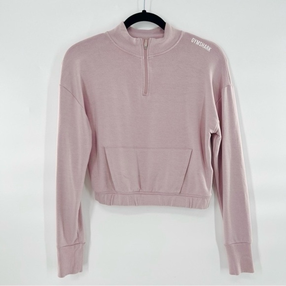 Gymshark Light Pink Cropped Quarter Zip Sweater with Pocket
